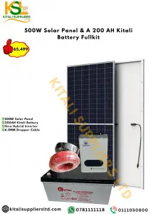 500W Fullkit With 500W Panel, 200Ah Kitali Battery, 1KVA Hybrid Inverter, 6.0MM Dropper Cable 20M