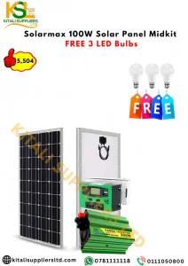 Solarmax 100W Midkit With 100W Panel, 300W Inverter, 10A Controller + Free 3 LED Bulbs: