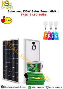 Solarmax 150W Solar Panel Midkit With 600W Inverter, 10A Controller & Free 3 Bulbs: