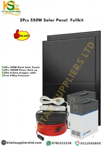 2000W Hithium Back-up With 550W Panels (2pcs), 1000W Power Back-up (2pcs), 6.0MM 20M Dropper Cable + Free 4-Way Extension