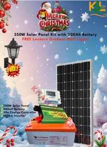 350W Complete Solar Power Kit with 200Ah Battery + FREE Outdoor Lantern Wall Light