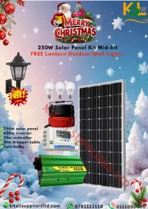 250W Solar Panel Kit with 600W Inverter, 20A Charge Controller, 10m Cable & 3 Bulbs