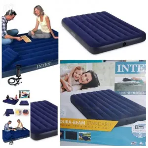 Intex DURA-BEAM STANDARD Air Mattress with FREE Electric Pump – Comfortable & Durable