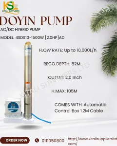 Doyin AC/DC Borehole Submersible Water Pump 1500W (2.0HP) – High-Performance Water Pumping Solution