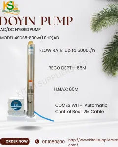 DOYIN AC/DC Hybrid Borehole Pump 4SDS5-800W (1.0HP) – Efficient Solar Water Pump