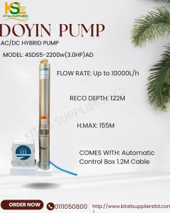 DOYIN AC/DC Hybrid Borehole Pump 4SDS10-2200W (3.0HP) – High-Flow Solar Water Pump