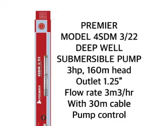 Premier Submersible Water Pump 3HP – 160m Head with Control Box
