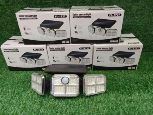 Solar Motion Sensor Flood Light – Three Rotatable Heads | Outdoor Waterproof Security Light with Remote Control