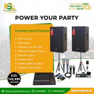 Complete Sound System Package – Trill 715 + 12-Channel Mixer & Accessories