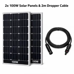 2 × 100W Solar Panels with 2m Dropper Cable | Reliable Solar Power Kit