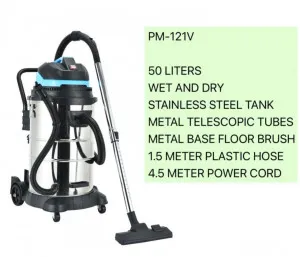 PM-121V 50-Litre Wet & Dry Vacuum Cleaner – Stainless Steel Tank