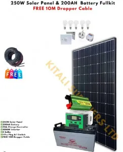 ☀️ 250W Solar Panel Full Kit + 200Ah Battery + FREE 10m Dropper Cable – Off-Grid Power Solution