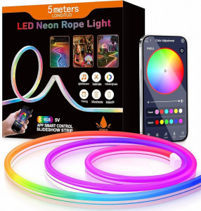 LED App Control Neon Rope Light – Smart 5M RGB Snake Light with Music Sync & Multiple Effects