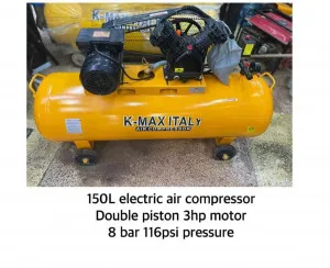 K-Max Italy 150L Electric Air Compressor Double Piston 3hp Motor 8 Bar 116psi Pressure