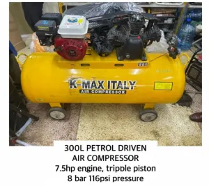 300L Petrol Driven Air Compressor 7.5hp Engine, Tripple Piston 8 Bar 116psi Pressure