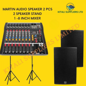 Professional 8 Channel Audio Mixer + 2PCS 12" Martin Audio Speakers + 2 Speaker Stands – Complete PA Sound System