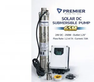 Premier 65M Solar DC Submersible Pump – 24V 250W Borehole Pump (1.25” Outlet)