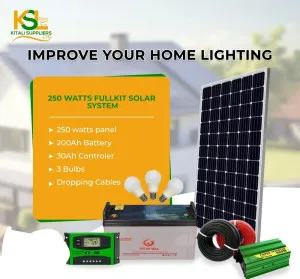 250W Solar Panel Kit + 200Ah Battery + 30A Controller & 3 LED Bulbs – Complete Home Solar Solution ⚡🌞