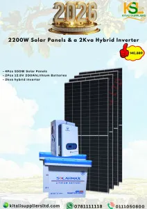 2.2kW Complete Solar Kit 4×550W Panels + 200Ah Lithium Batteries + 2kVA Inverters | Kitali Suppliers