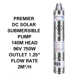 Premier 750W Solar-Powered Submersible Pump – DC 140m Lift, 2000L/hr Flow
