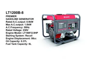 Premier LT1200B-8 1.0KW Gasoline Generator – Portable Petrol Generator 230V