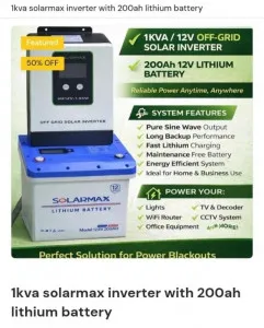 1KVA Hybrid Solar Inverter with 200Ah 12.8V Lithium Battery – Home Solar Power Backup System