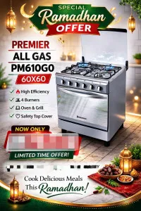 Premier 60×60 All Gas Cooker – 4 Burner Gas Stove with Gas Oven & Grill