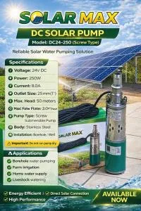Solar Water Pump Kenya | Solarmax 24V Submersible Pump 50m Head 2.0m³/h