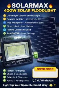 Solar Floodlight Kenya | Solarmax 400W LED Solar Security Flood Light