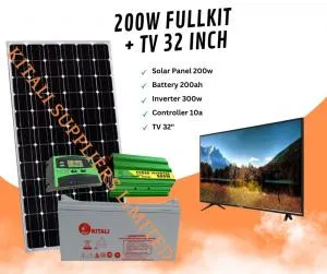 200W Solar Power Kit with 32-Inch TV, 200Ah Battery, 300W Inverter & 10A Controller – Complete Off-Grid Home System