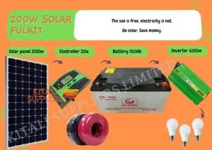Solar Full Kit 200W – 150Ah Battery + 600W Inverter + 20A Charge Controller + 3 LED Bulbs + 10M Cable | Reliable Off-Grid Power System