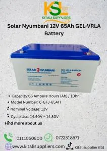 Solar Nyumbani 12V 65Ah GEL-VRLA Battery