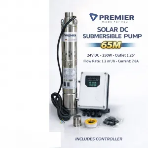 🌞💧 Premier Solar DC Submersible Pump 250W – 24V, 65M Lift, 1.25” Outlet