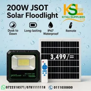 🌞 200W JSOT Solar Floodlight with Remote – IP67 Waterproof, Dusk-to-Dawn Lighting