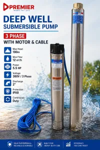 Premier 5.5HP Deep Well Submersible Pump 3 Phase 190M Head | kitalisuppliers