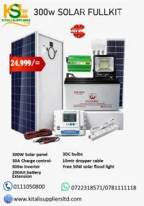 300W Solar Full Kit Complete Home Lighting System | 30A Controller + 200Ah Battery + DC Bulbs + 50W Floodlight