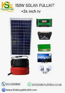 150W Solar Full Kit + 24" LED TV – Complete Off-Grid Entertainment
