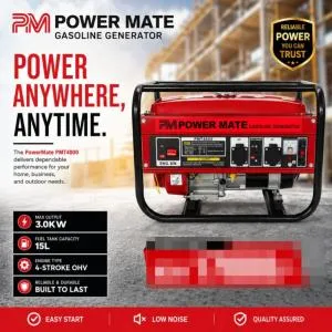 Powermate PMT 4800 3KVA Key Start Generator – Petrol Generator with Electric Start & AVR Protection