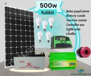 500W Solar Full Kit with 200Ah Solar Gel Battery, 1000W Inverter, 30A Controller, 5 DC Bulbs & 20m Cable