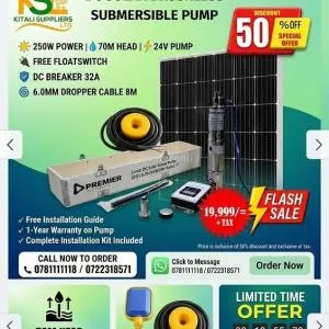 300W Solar Panel with 70M Head 24V Solar Pump & 8M Dropper Cable