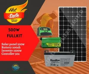 500W Solar Full Kit with 500W Panel, Gaston 200Ah Solar Gel Battery, 1500W Inverter & 30A Digital Controller