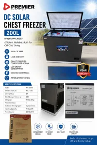 Premier DC Solar Chest Freezer 200L PM 200CF – Energy Efficient Solar Deep Freezer with 11.5KG Freezing Capacity ⚡🧊