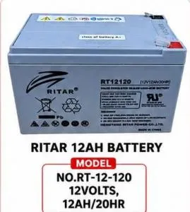 Ritar 12V 12Ah VRLA Rechargeable Battery – Maintenance-Free Reliable Power Solution