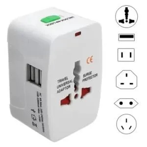 All-in-One Universal International Travel Plug Adapter with 2 USB Ports
