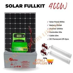 400W Solar Full Kit – 400W Solar Panel, 200Ah Battery, 1000W Inverter, 20A Controller, 10M Cable & 2 DC Fluorescent Bulbs