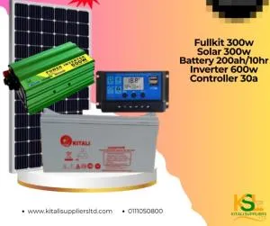 300W Solar Home Lighting Kit with 200Ah Battery, 600W Inverter & 20A Controller