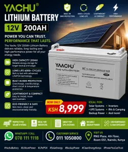 YACHU 12V 200Ah Lithium Deep Cycle Battery (HC 12-200) with Built-in BMS for Solar & Backup Power