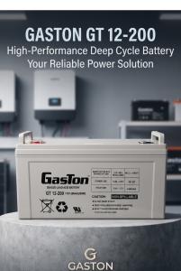 Gaston GT 12-200Ah High-Performance Deep Cycle Battery – 12V Maintenance-Free AGM Solar Battery