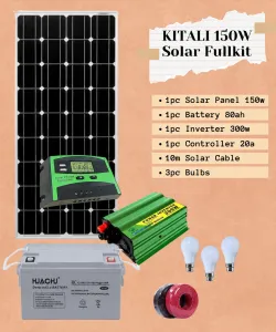 150W Complete Solar Power Kit with 300W Inverter, 80Ah Battery & 3 Free LED Bulbs