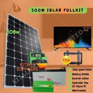 300W Complete Solar Power Kit with 200Ah Gel Battery, 600W Inverter, 30A Charge Controller, 32" Vitron TV & Wall Bracket